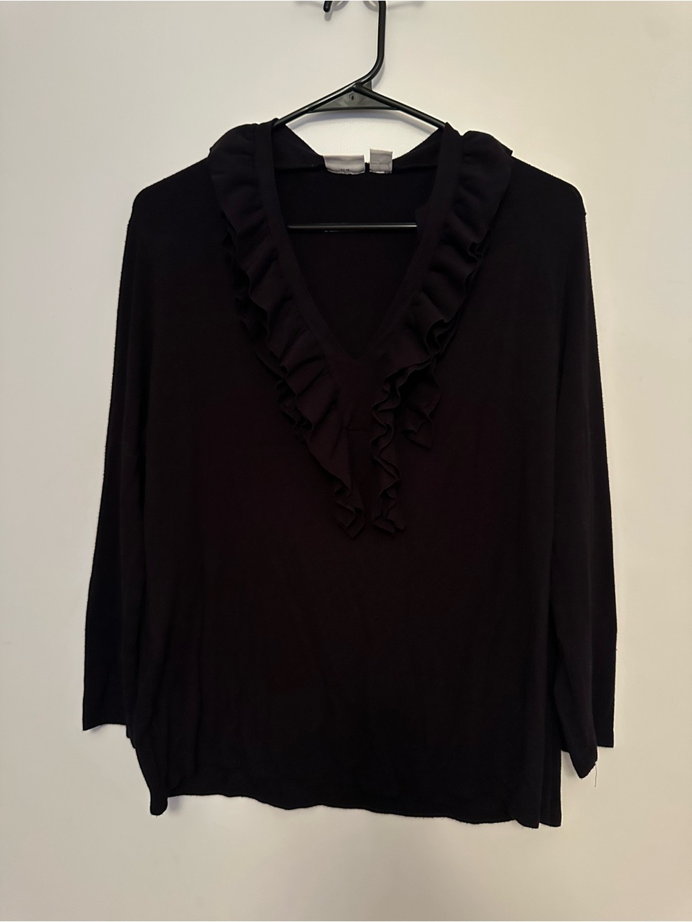 Cato Black Ruffle V-Neck Long Sleeve Top